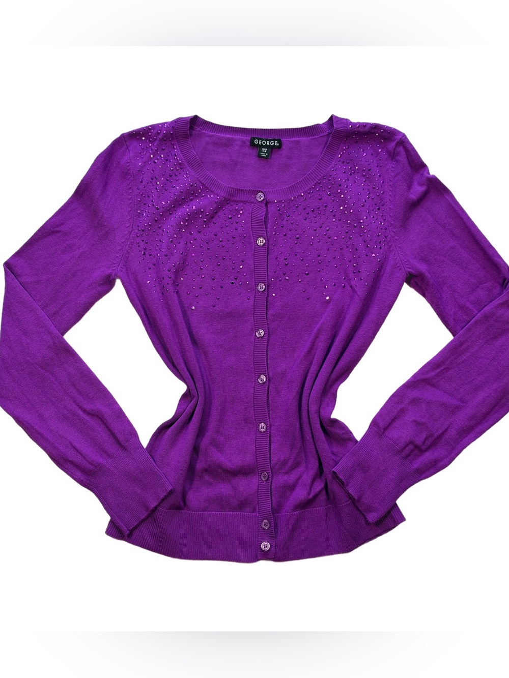 Vintage George Purple Crewneck Cardigan with Rhinestones